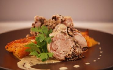 jambonnette de poulet – p 285 champ, courge butternut Jambonnette de Poulet Champignons, gratin de Butternut façon Dauphinois
